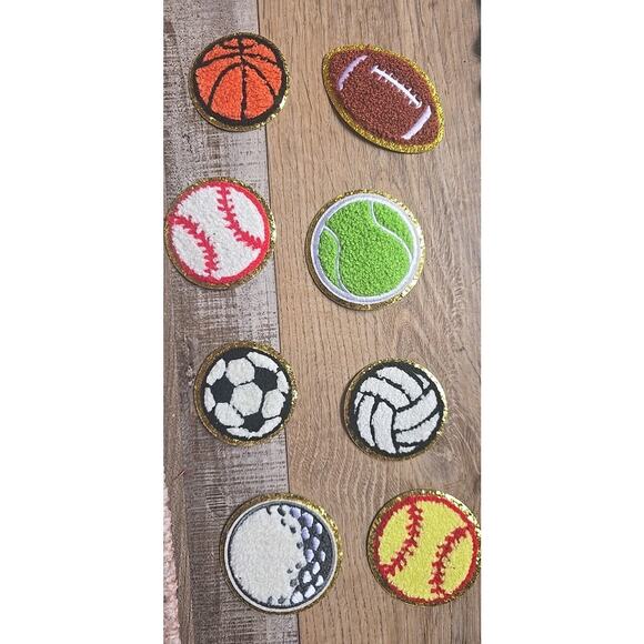 #9665 8pk Chenille Sports Ball Embroidered Patch 8-Pack Iron On NEW - Picture 2 of 9